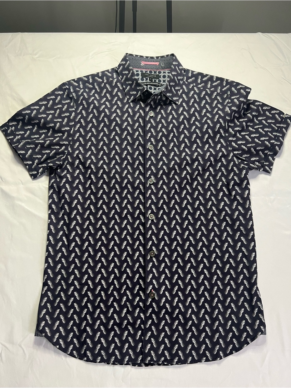 Ted Baker Navy Short-Sleeve Button-Down with White Microprint